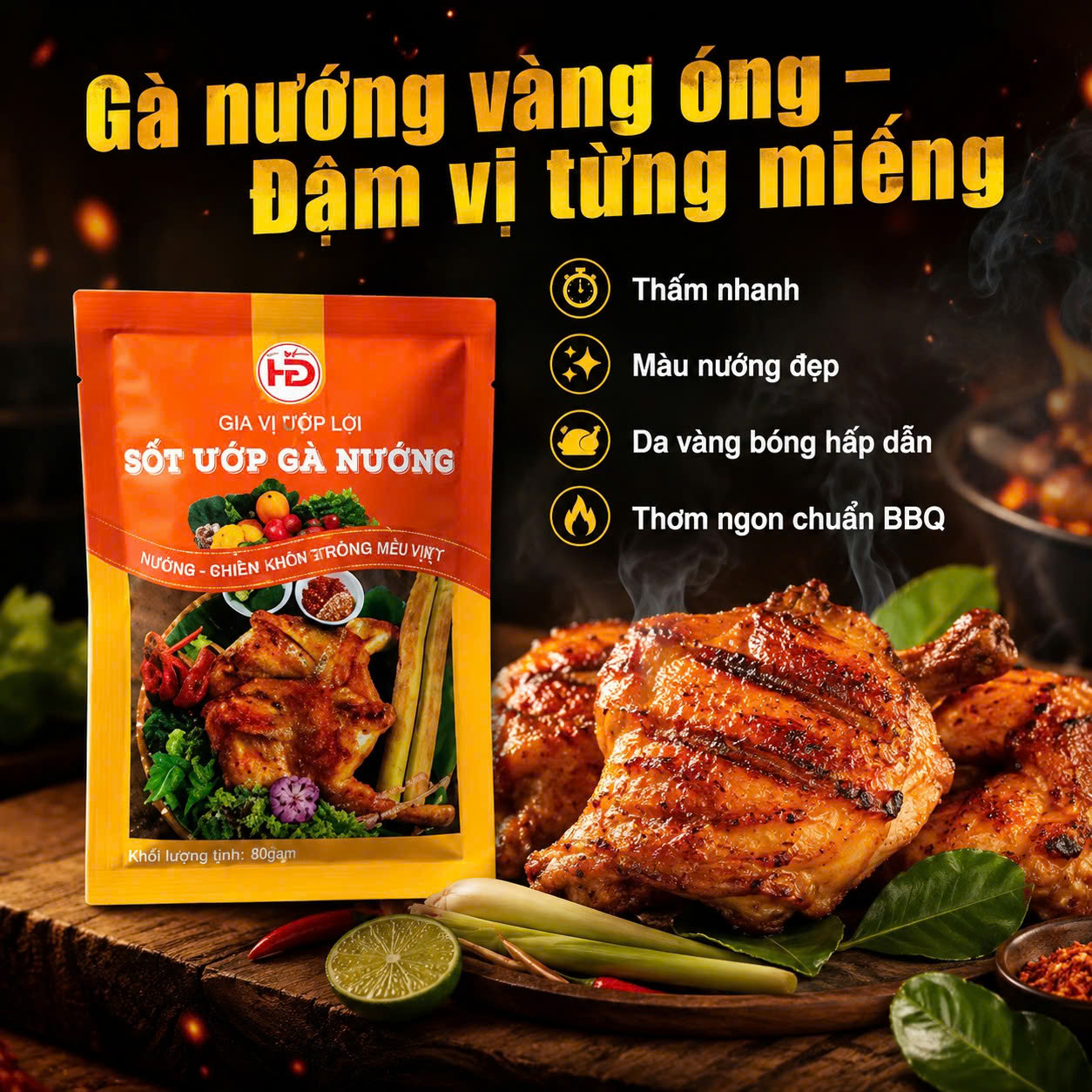 Sỉ Gói Xốt Gia Vị Ướp Gà Nướng Huỳnh Dung 80g – Chiết Khấu Sâu, Dễ Bán Chéo