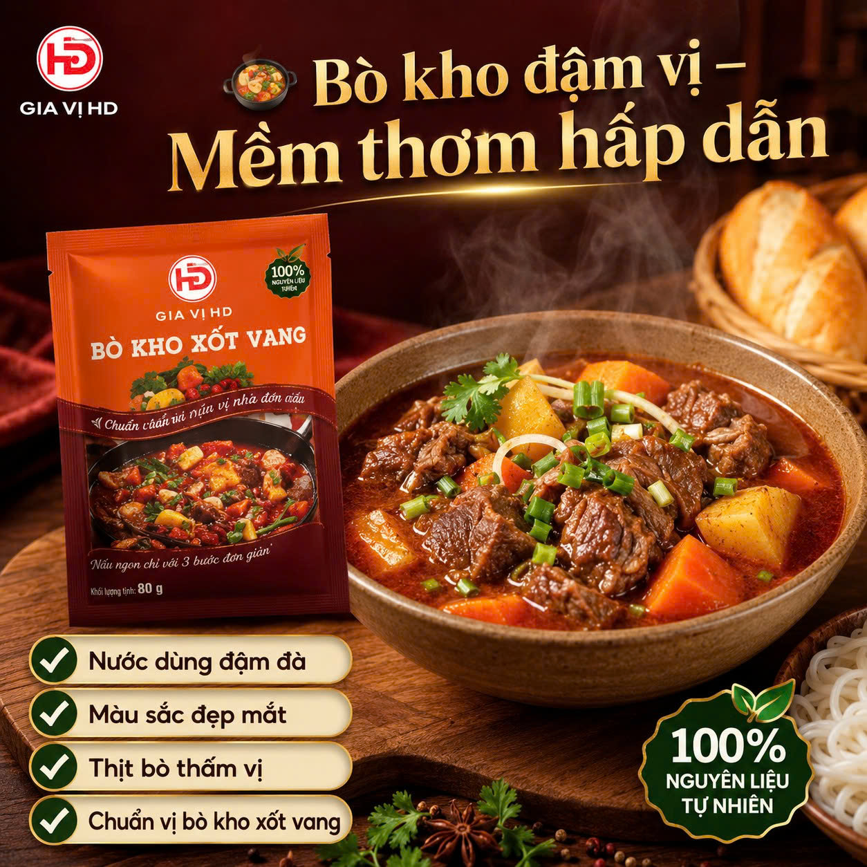 Sỉ Gói Gia Vị Bò Kho, Xốt Vang HD Spices 80g – Chiết Khấu Cao, Tiêu Thụ Nhanh