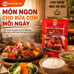 Gia Vị Sườn Xào Chua Ngọt HD 80g – Xốt Nấu Sườn Tiện Lợi, Dễ Bán Cho Tạp Hóa, Siêu Thị Mini, Quán Ăn